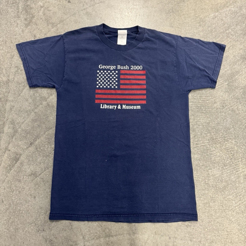 Vintage George Bush T-Shirt Blue Library Musuem 2000 Short Sleeve Medium